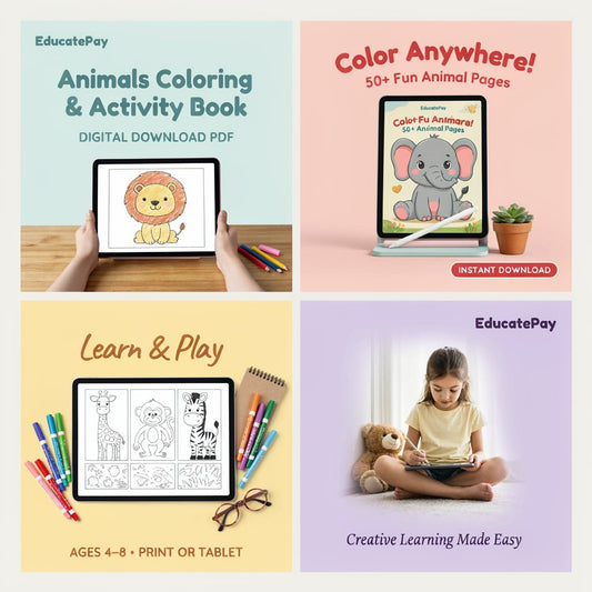 EducatePay Animals Coloring & Activity Book (Digital download PDF)