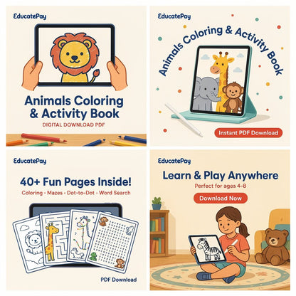 EducatePay Animals Coloring & Activity Book (Digital download PDF)