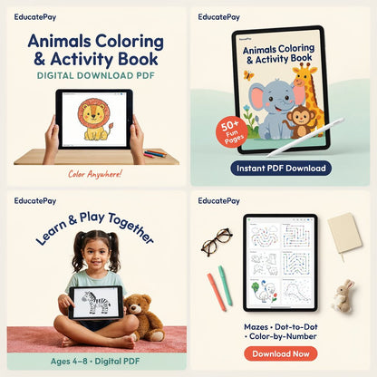 EducatePay Animals Coloring & Activity Book (Digital download PDF)