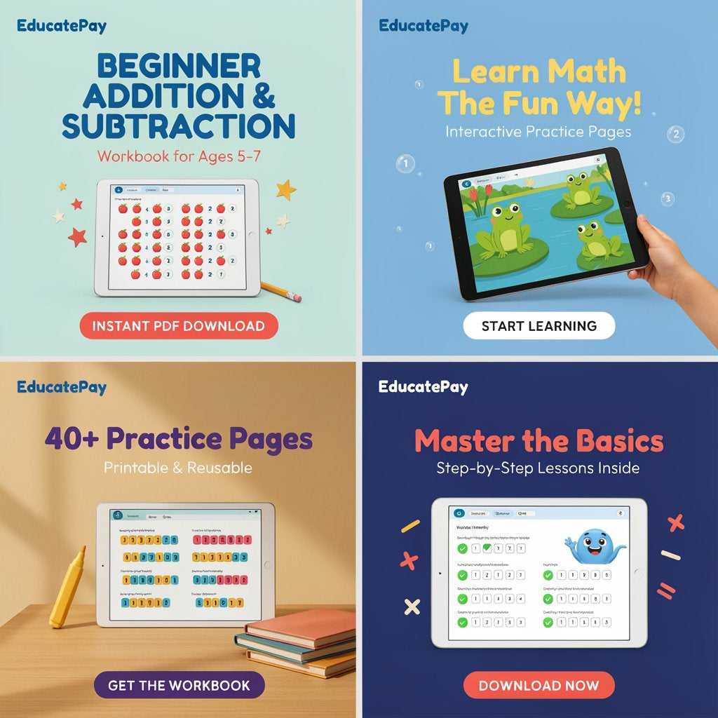 EducatePay Beginner Addition & Subtraction Workbook (Digital download PDF)