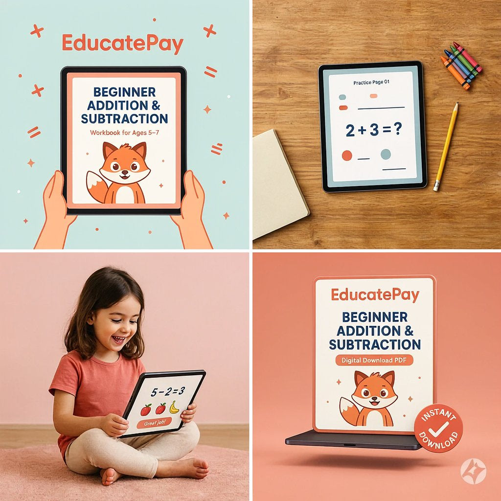 EducatePay Beginner Addition & Subtraction Workbook (Digital download PDF)