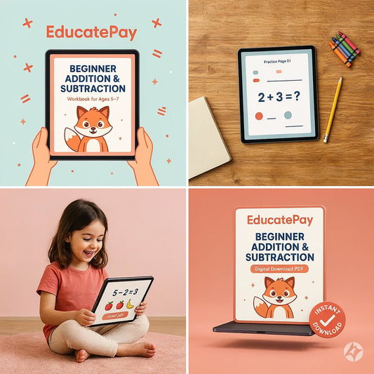 EducatePay Beginner Addition & Subtraction Workbook (Digital download PDF)