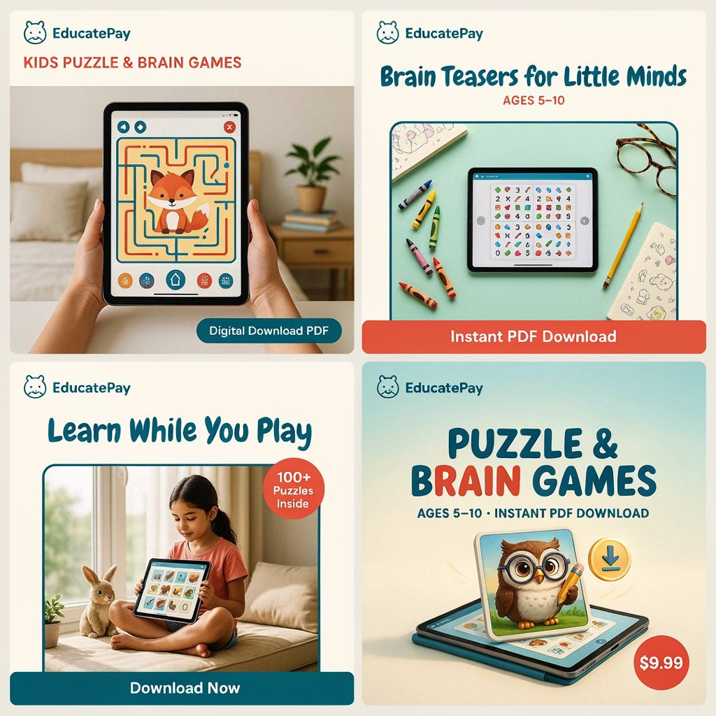 EducatePay Kids Puzzle & Brain Games Book (Digital download PDF)