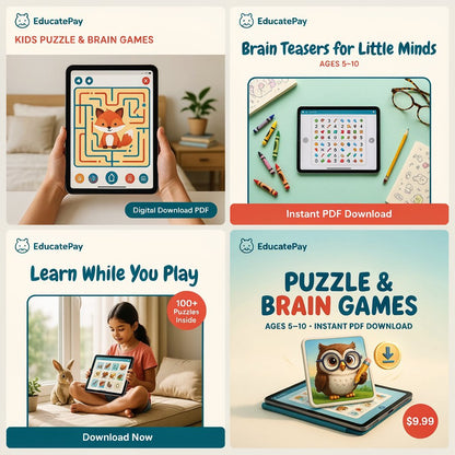 EducatePay Kids Puzzle & Brain Games Book (Digital download PDF)