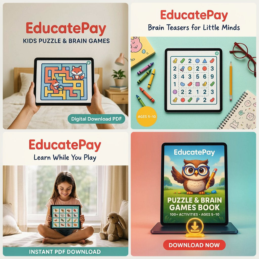 EducatePay Kids Puzzle & Brain Games Book (Digital download PDF)