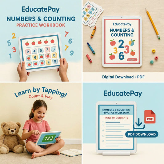 EducatePay Numbers & Counting Practice Workbook (Digital download PDF)