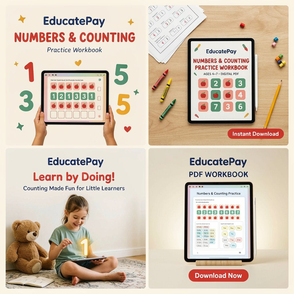 EducatePay Numbers & Counting Practice Workbook (Digital download PDF)