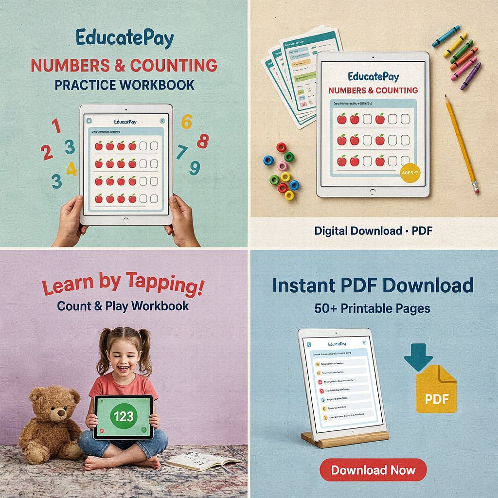 EducatePay Numbers & Counting Practice Workbook (Digital download PDF)