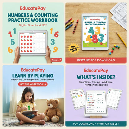 EducatePay Numbers & Counting Practice Workbook (Digital download PDF)