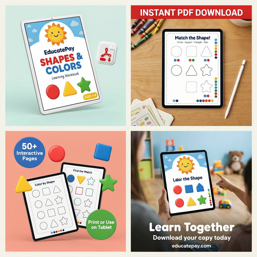 EducatePay Shapes & Colors Learning Workbook (Digital download PDF)